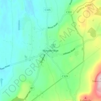 Mayobridge topographic map, elevation, terrain