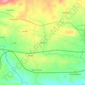 Guridih topographic map, elevation, terrain