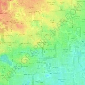 North Farmington topographic map, elevation, terrain