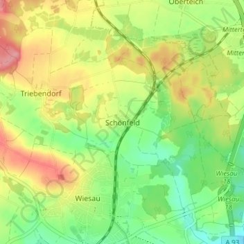 Schönfeld topographic map, elevation, terrain