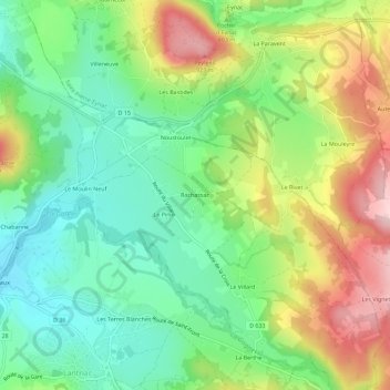 Rachassac topographic map, elevation, terrain