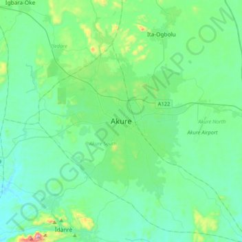Akure topographic map, elevation, terrain