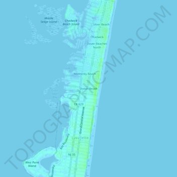 Ocean Beach topographic map, elevation, terrain
