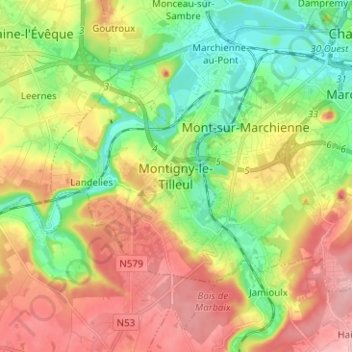 Montigny-le-Tilleul topographic map, elevation, terrain