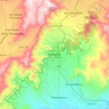 Malinalco topographic map, elevation, terrain