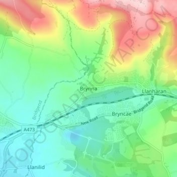 Brynna topographic map, elevation, terrain