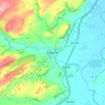 Berriew topographic map, elevation, terrain