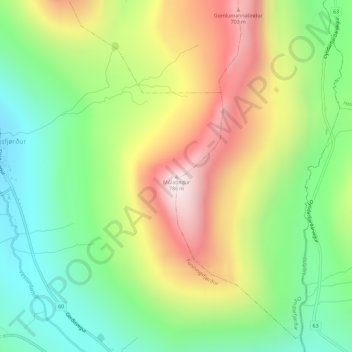 Múlatindur topographic map, elevation, terrain