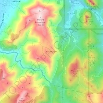 Parawagan topographic map, elevation, terrain
