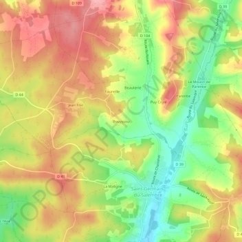 Bouyssou topographic map, elevation, terrain