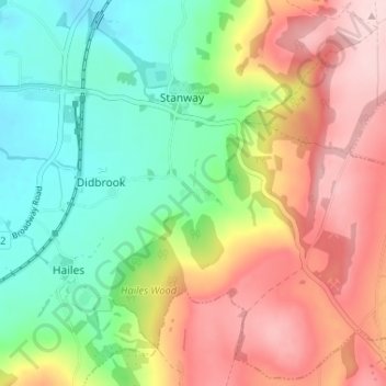 Wood Stanway topographic map, elevation, terrain