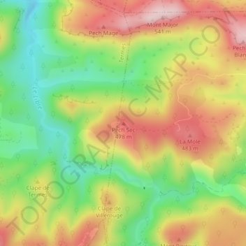 Pech Sec topographic map, elevation, terrain