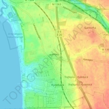 Rya topographic map, elevation, terrain