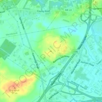 Running Hill topographic map, elevation, terrain