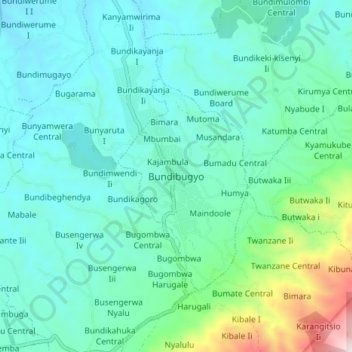 Bundibugyo topographic map, elevation, terrain