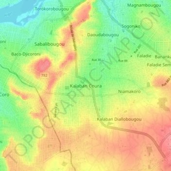 Kalaban Coura topographic map, elevation, terrain