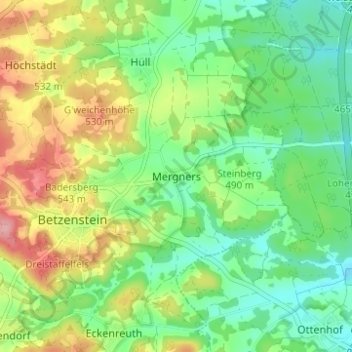 Mergners topographic map, elevation, terrain