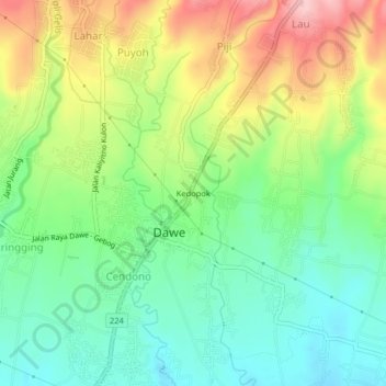 Kedopok topographic map, elevation, terrain