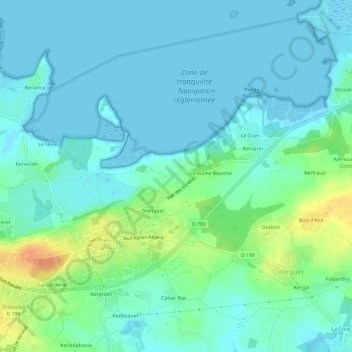 Kerbodec topographic map, elevation, terrain