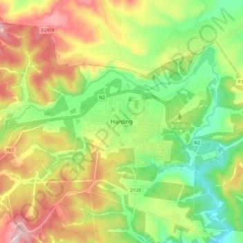 Harding topographic map, elevation, terrain