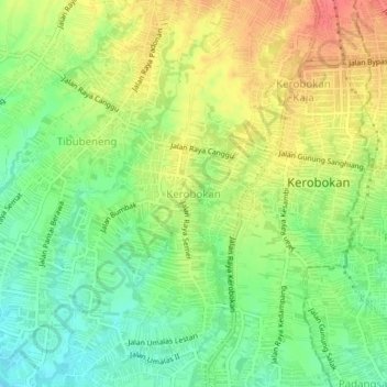 Kerobokan topographic map, elevation, terrain