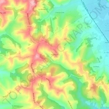 Escuroux topographic map, elevation, terrain
