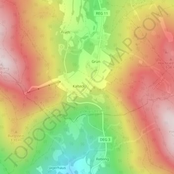 Kalteck topographic map, elevation, terrain