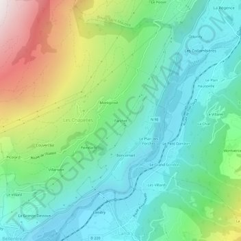 Parchet topographic map, elevation, terrain