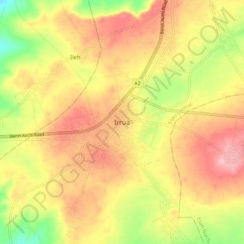 Irrua topographic map, elevation, terrain