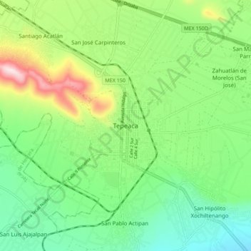 Tepeaca topographic map, elevation, terrain