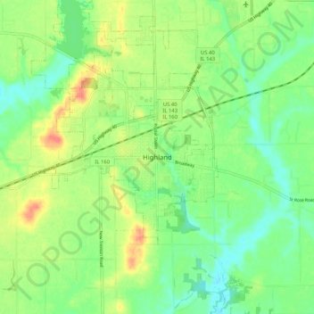 Highland topographic map, elevation, terrain