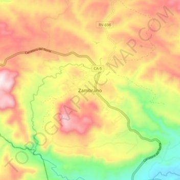 Zambrano topographic map, elevation, terrain