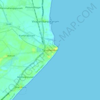 Tiruchendur topographic map, elevation, terrain