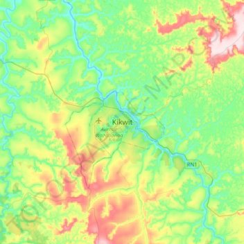 Kikwit topographic map, elevation, terrain