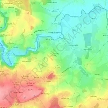 Les Champs Roux topographic map, elevation, terrain