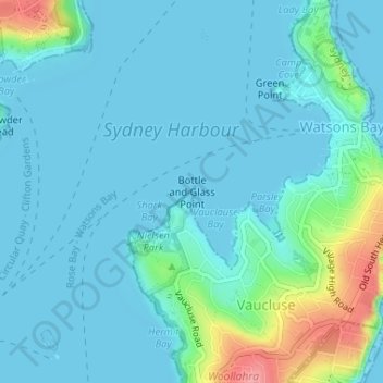 Bottle and Glass Point topographic map, elevation, terrain