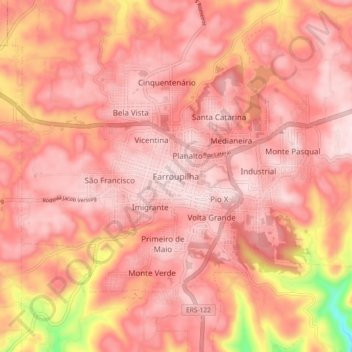 Farroupilha topographic map, elevation, terrain