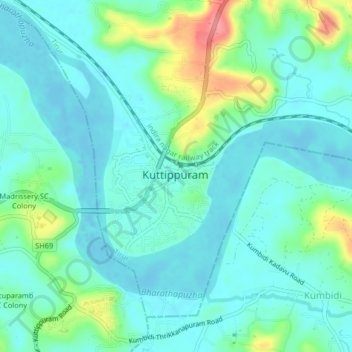 Kuttippuram Town topographic map, elevation, terrain