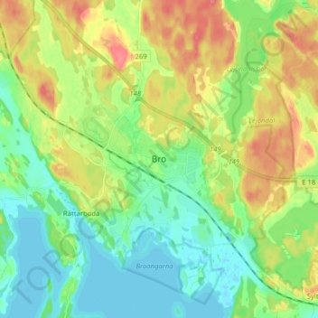Bro topographic map, elevation, terrain