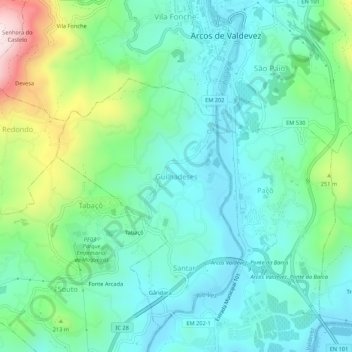 Guilhadeses topographic map, elevation, terrain