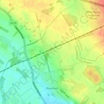Rainford Junction topographic map, elevation, terrain
