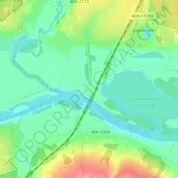 Ока topographic map, elevation, terrain