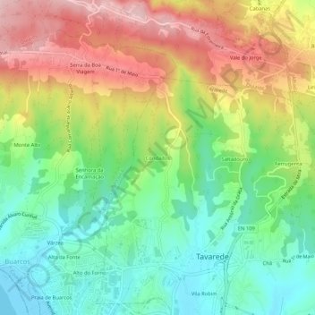 Condados topographic map, elevation, terrain