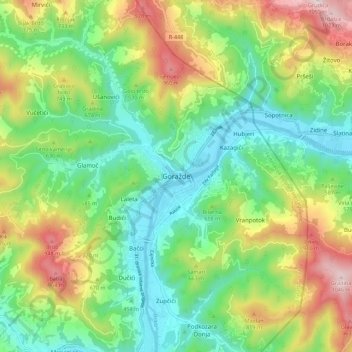 Goražde topographic map, elevation, terrain