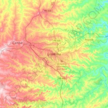 Londrina topographic map, elevation, terrain