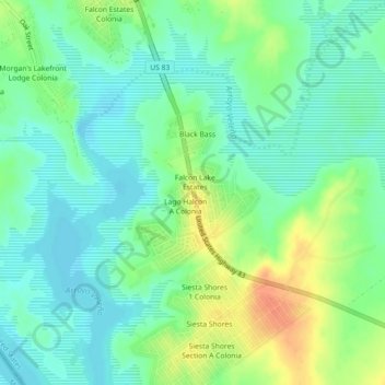 Falcon Lake topographic map, elevation, terrain