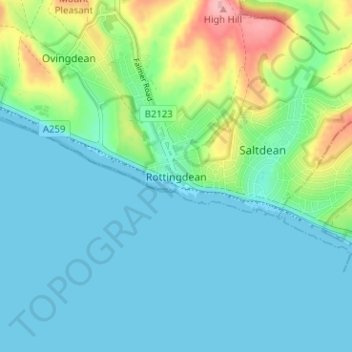 Rottingdean topographic map, elevation, terrain