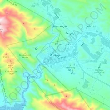 Montagu topographic map, elevation, terrain
