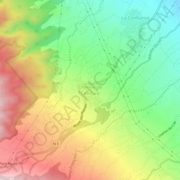 Chemin de Ceinture topographic map, elevation, terrain