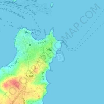Pors Elenec topographic map, elevation, terrain